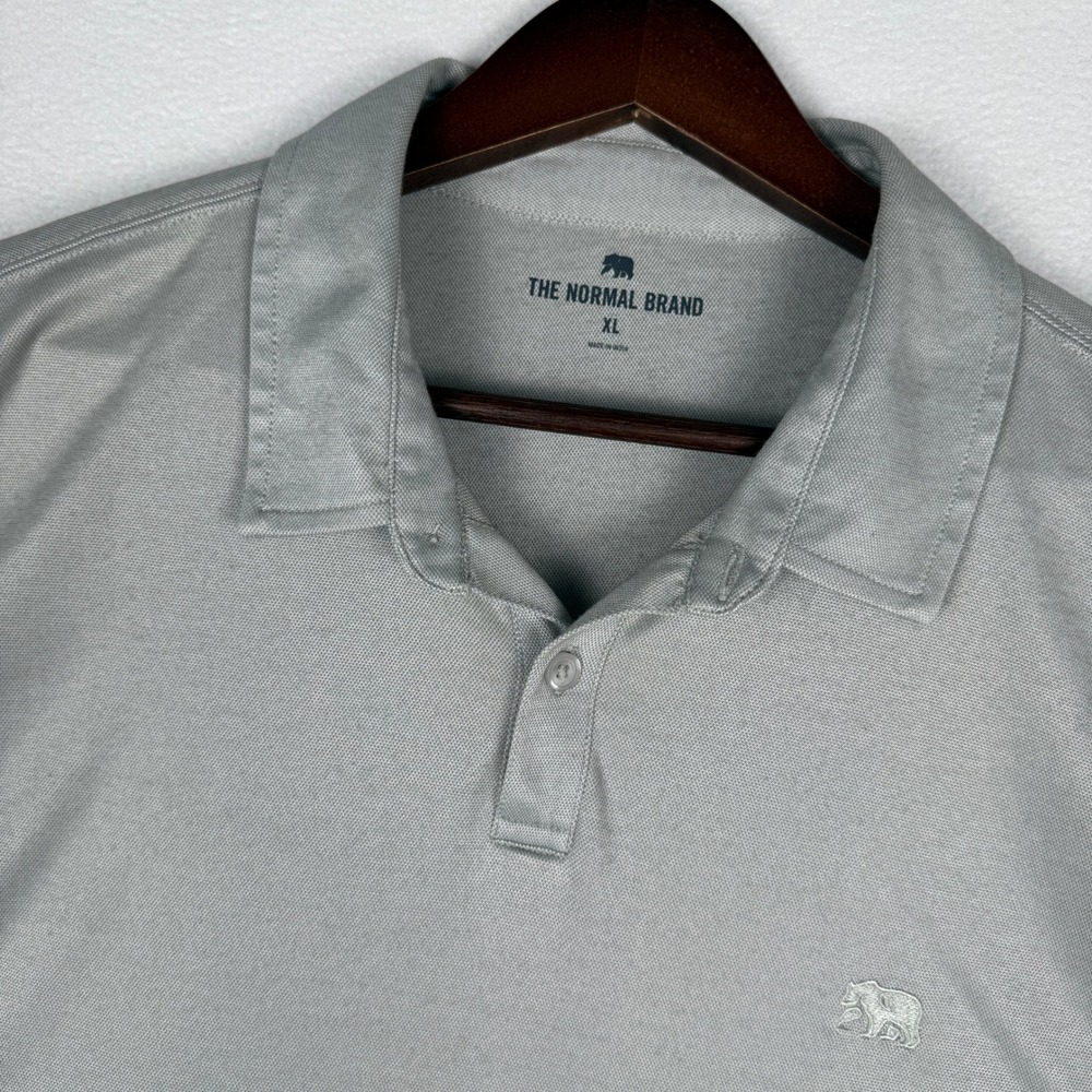 The Normal Brand Polo Shirt Mens‎ XL Grey SS Bear Logo Minimalist Preppy